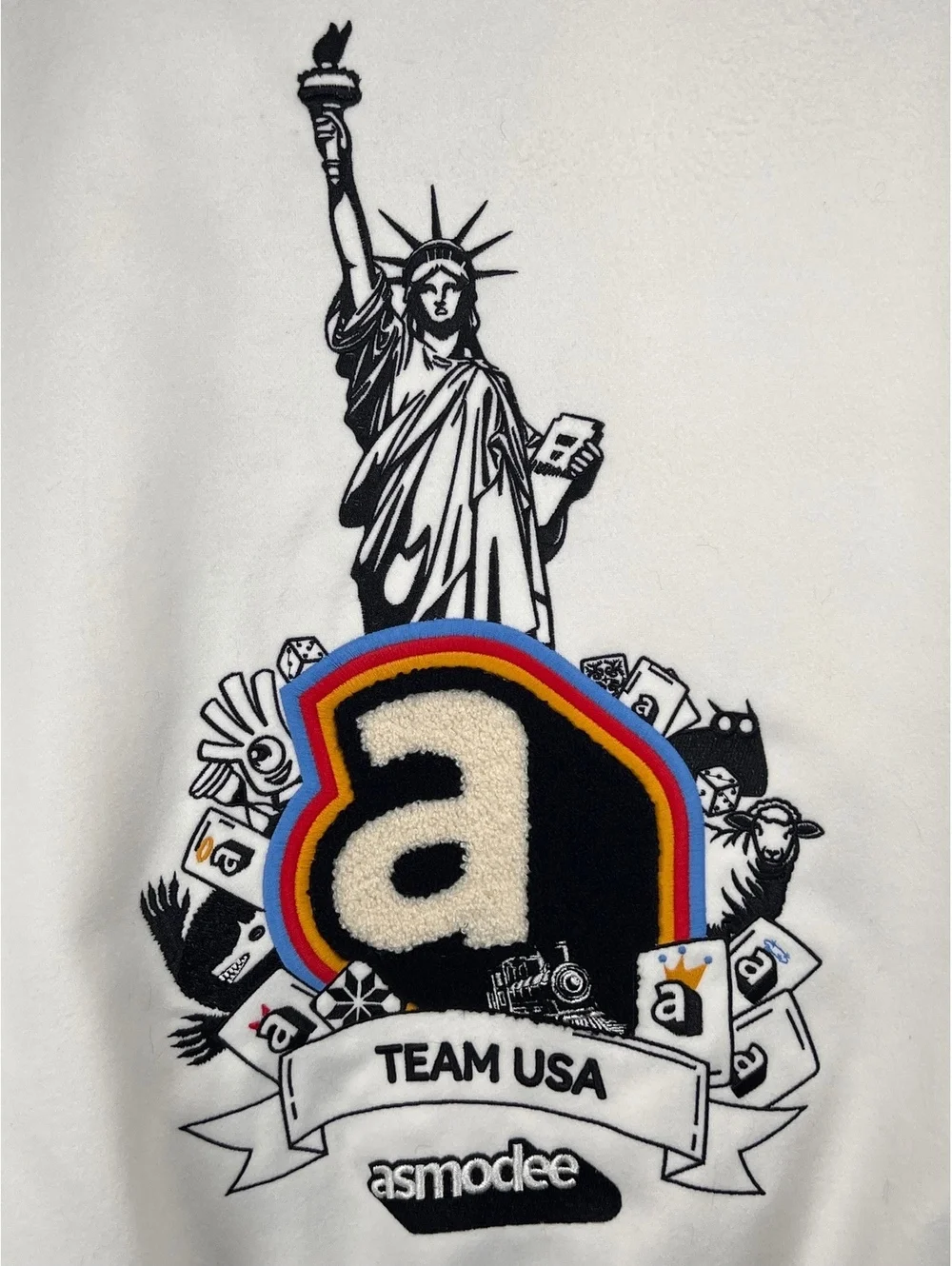 asmodee Team USA Statue of Liberty White Quilted Varsity Jacket Size S NWT